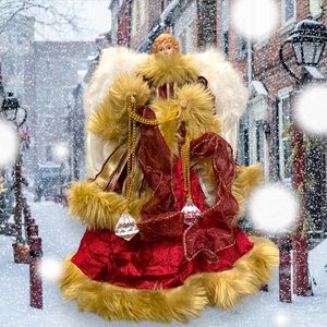 Russian angel velvet and faux fur 17” tall tree topper